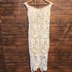 MISSGUIDED WHITE LACE CROCHET OFF SHOULDER DRESS